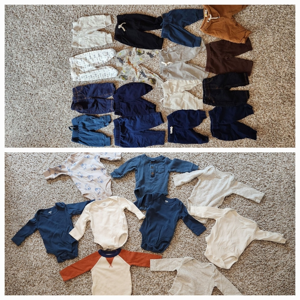 0-3 Month Long-sleeved Onesies and Pants